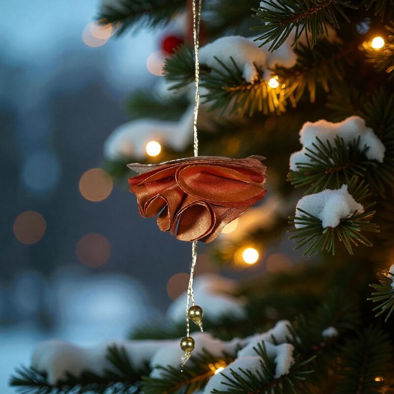 Perle de Noël en soie corail doré