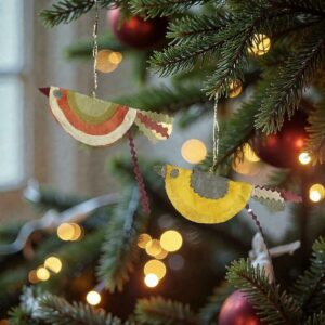 Duo oiseaux de Noël en soie