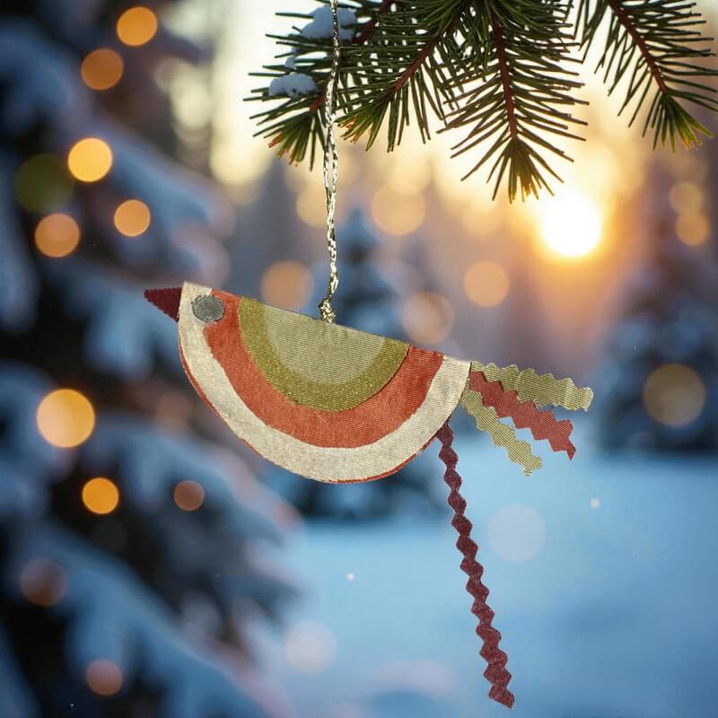 Oiseau de Noël en soie saumon anis