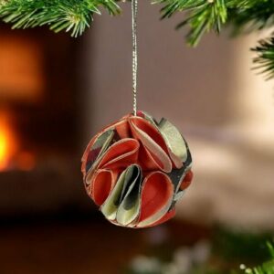 Perle de Noël en soie upcyclée anis saumon