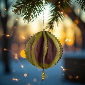 Perle de Noël en soie pourpre et dorée