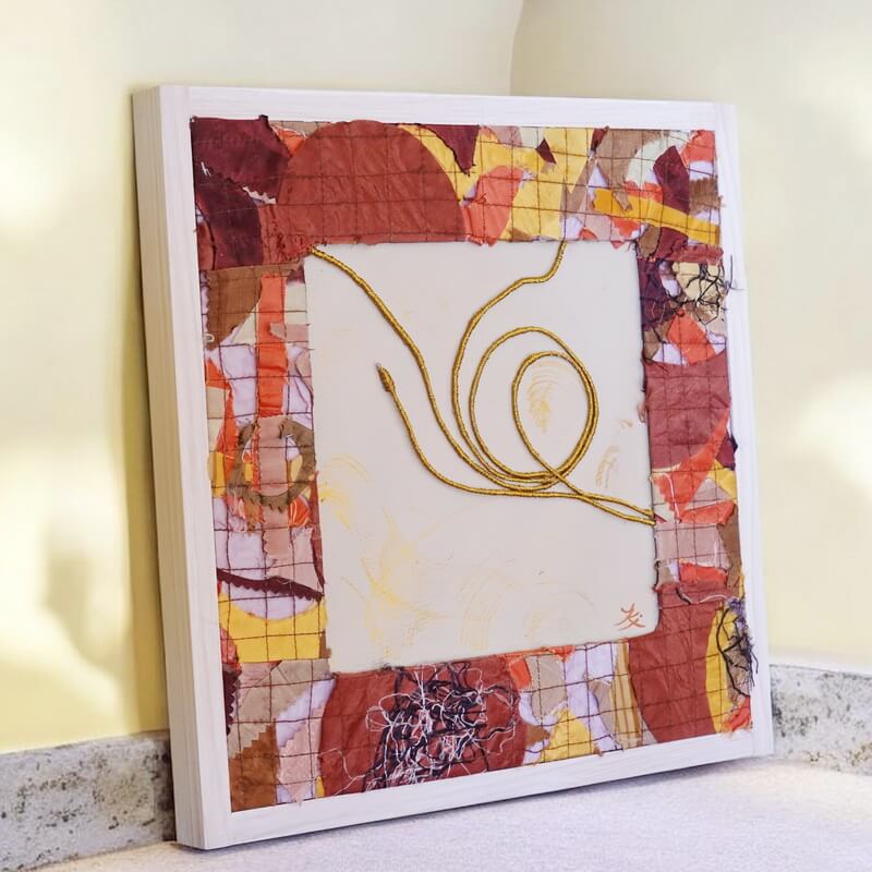 Art mural textile contemporain en relief - Éclosion intérieure